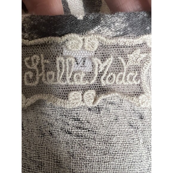 Stella Moda Italy Taupe Linen Crinkle Floral Pullover Pockets Top Lagenlook M - Picture 9 of 10